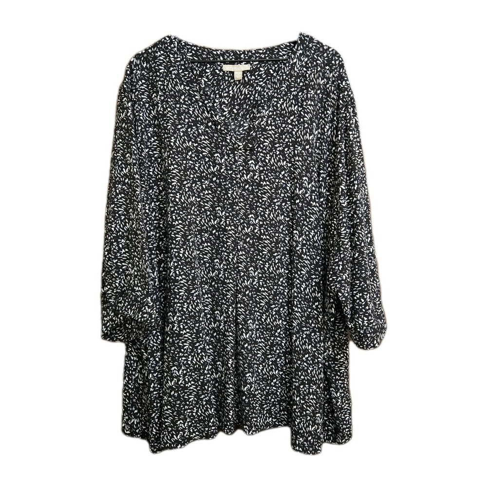 Woman Within Tunic Top 5X Black White Ditzy All Over Print Lightweight Classy